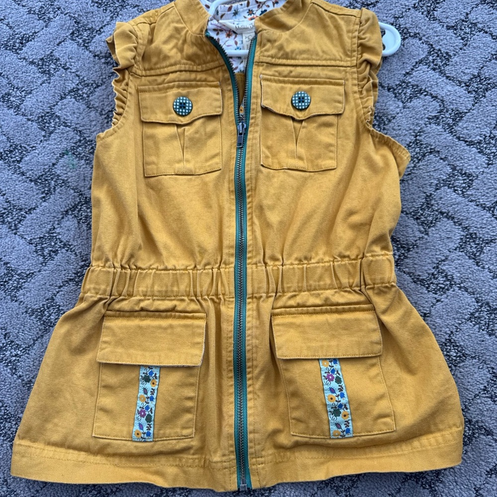 Girls Mustard Yellow Vest with Floral Accents